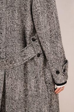 ZARA ПАЛЬТО СВОБОДНОГО КРОЯ В ЕЛОЧКУ, БЕЛЫЙ/ЧЕРНЫЙ