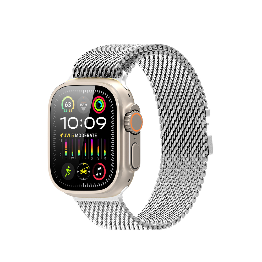 Ремешок из нержавеющей стали серебристого цвета для смарт часов Apple Watch 38, 40, 41 и 42мм, серия Milanese Air Series (миланская петля) от Dux Ducis