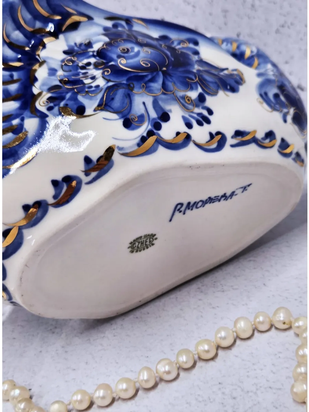 Конфетница Лебедь Гжель