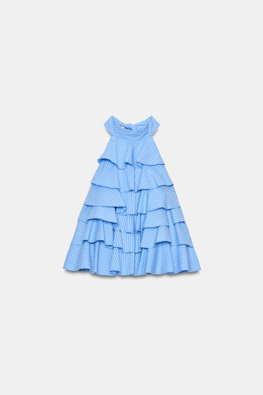 ZARA ТОП В ПОЛОСКУ ИЗ ПОПЛИНА С ВОЛАНАМИ, ЧЕРНИЛЬНО-СИНИЙ
