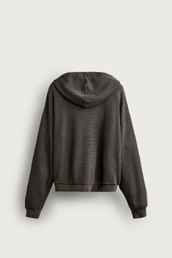 ZARA ХУДИ НА МОЛНИИ С ВАФЕЛЬНОЙ ФАКТУРОЙ, СЕРЫЙ