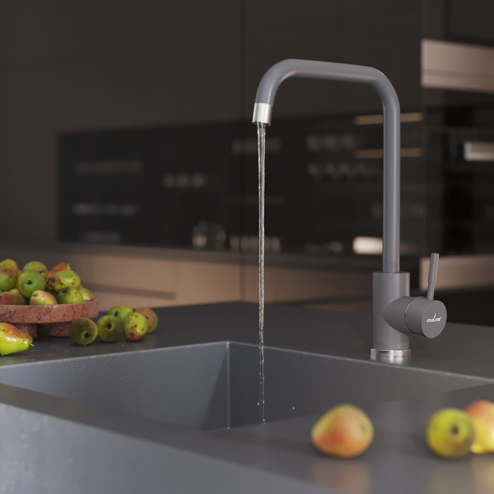 Смеситель для кухни 35к MIXLINE МЛ-ГС12 (ML-GS12) (342) графит высок. излив