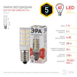 Лампа светодиодная ЭРА STD LED T25-5W-CORN-827-E14 5Вт теплый белый свет Е14 | Лампы cветодиодные для бытовой техники