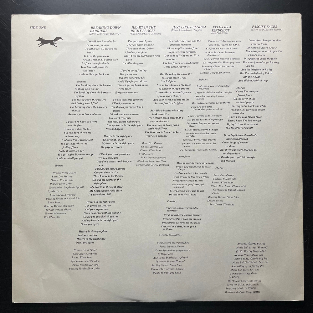 Elton John ‎– The Fox (Франция 1981г.)