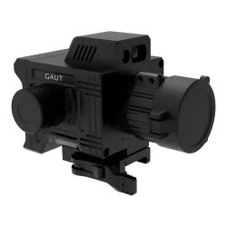 Коллиматор тепловизионный Gaut Nova TD 325L, x1-4, 384х288, D25мм дальномер - вид сбоку с логотипом Gaut и креплением