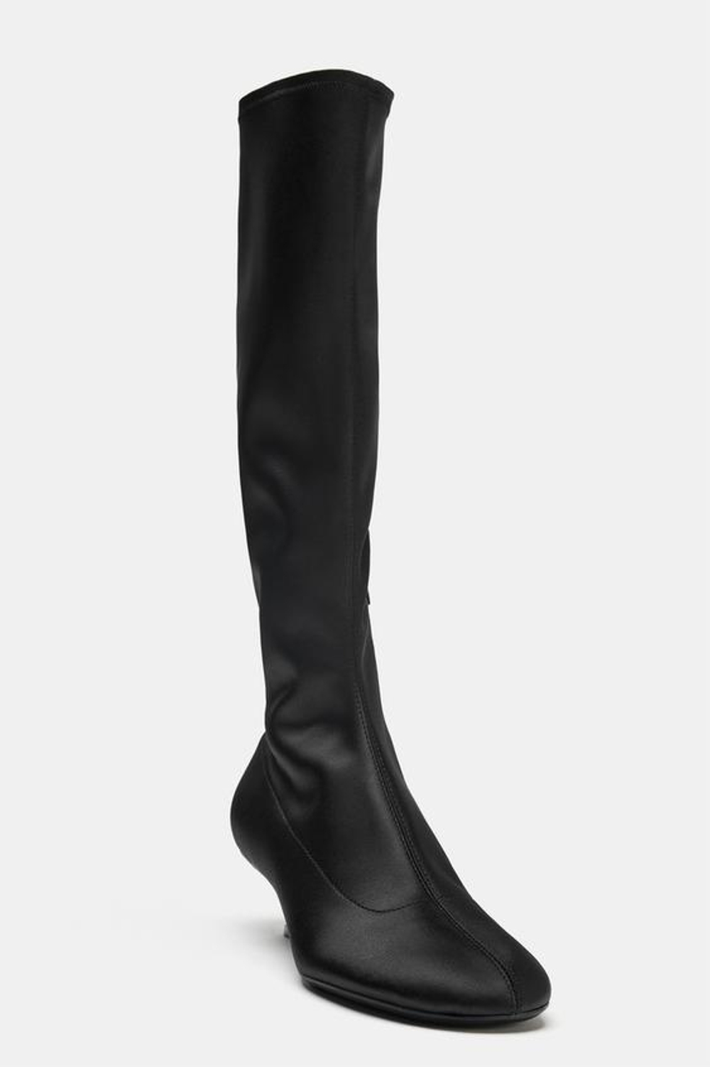 ZARA АТЛАСНЫЕ САПОГИ НА КАБЛУКЕ, ЧЕРНЫЙ