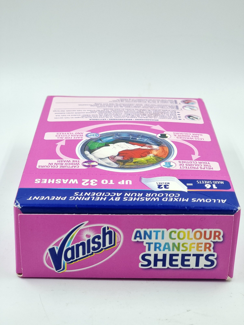 Салфетки Vanish  ловушка для цвета anti colour transfer sheets, в упаковке 16 салфеток (до 32 стирок), Дания