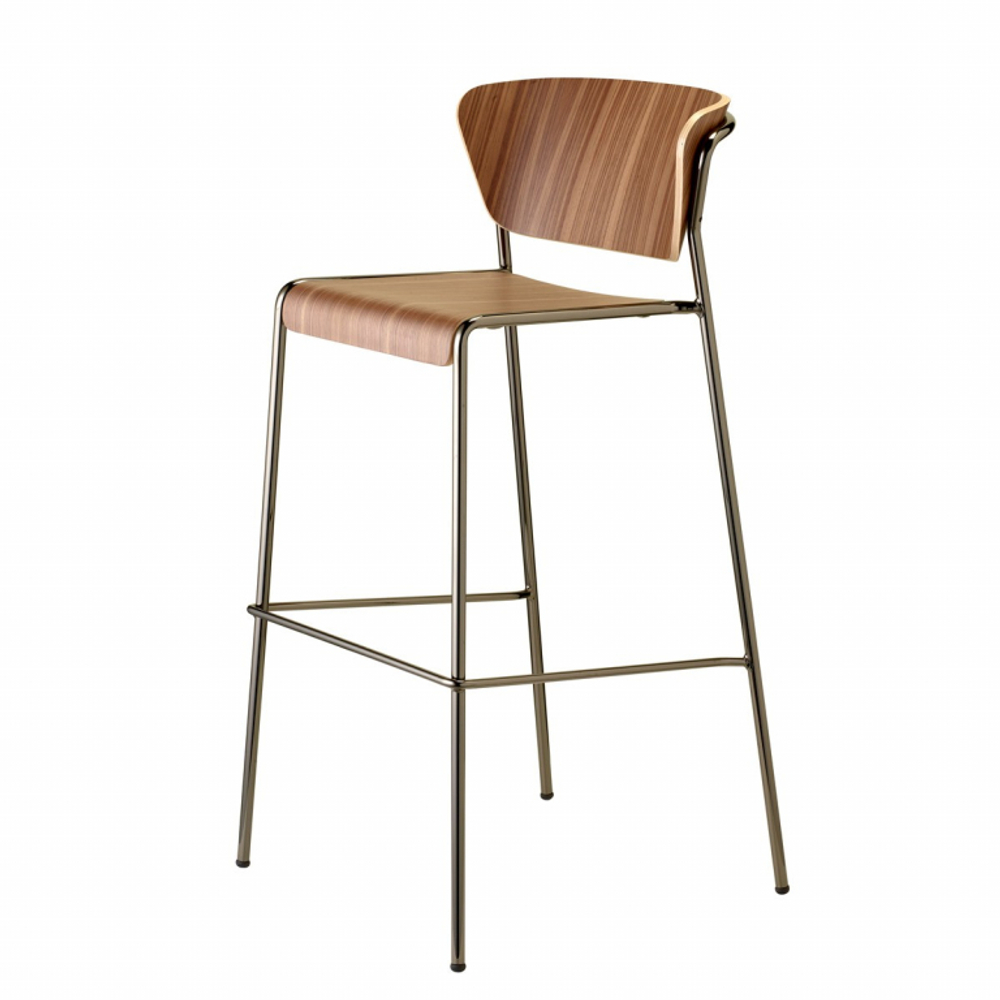 Стул барный Scab Design Lisa Wood, черный глянцевый никель, орех