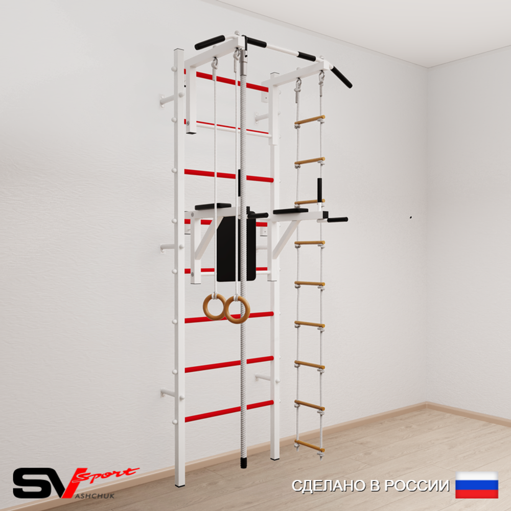 Шведская стенка Sv Sport усиленная 604 (Турник стандарт/Брусья/Канат/Кольца/Лестница)