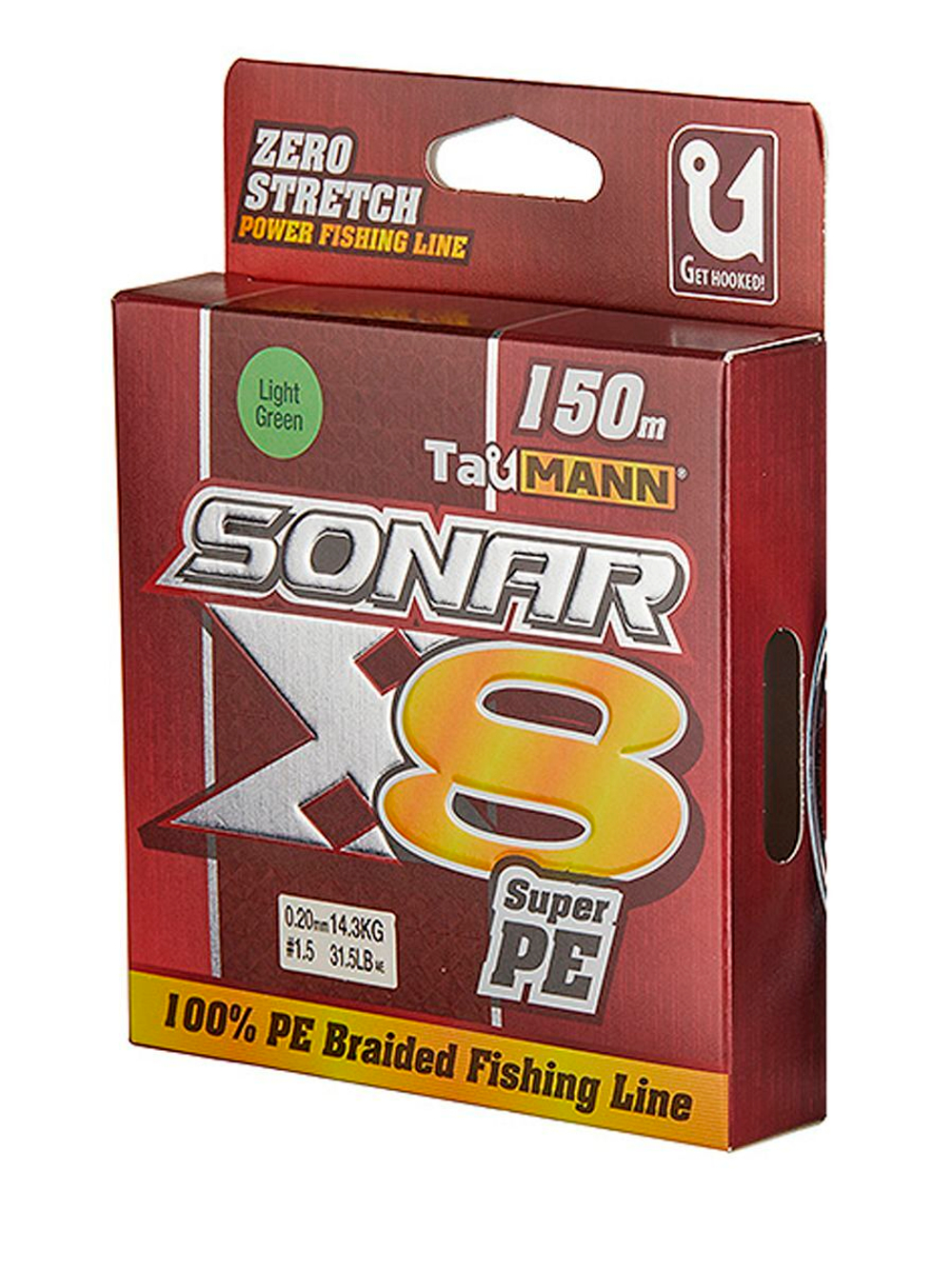 Плетеный шнур для рыбалки TauMANN Sonar PE X8 150m #0.4 (0.10mm) Light Green