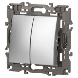 Переключатель ЭРА Elegance 14-1106-03 двойной 10АХ-250В IP20 алюминий | Эра Elegance