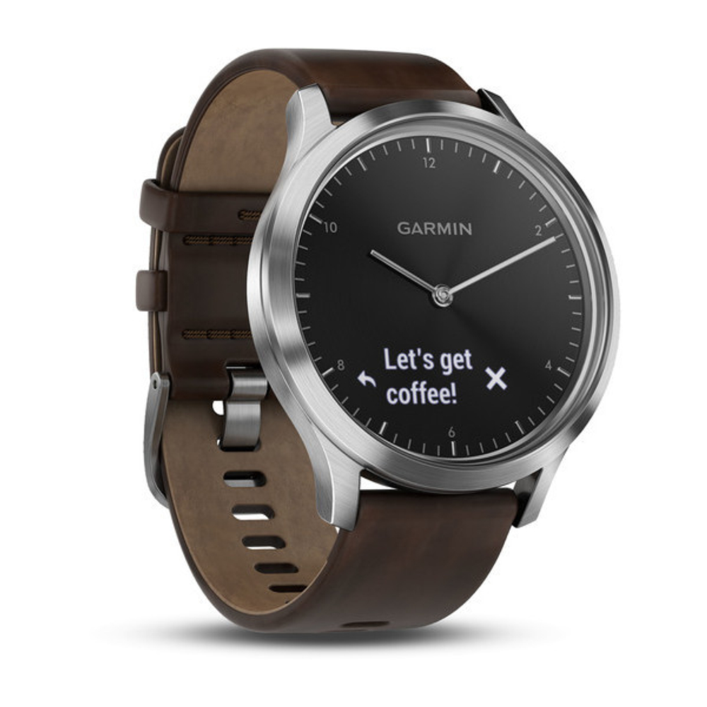 Часы Garmin Vivomove HR Premium, серебряные с темно-коричневым кожаным ремешком (010-01850-24)