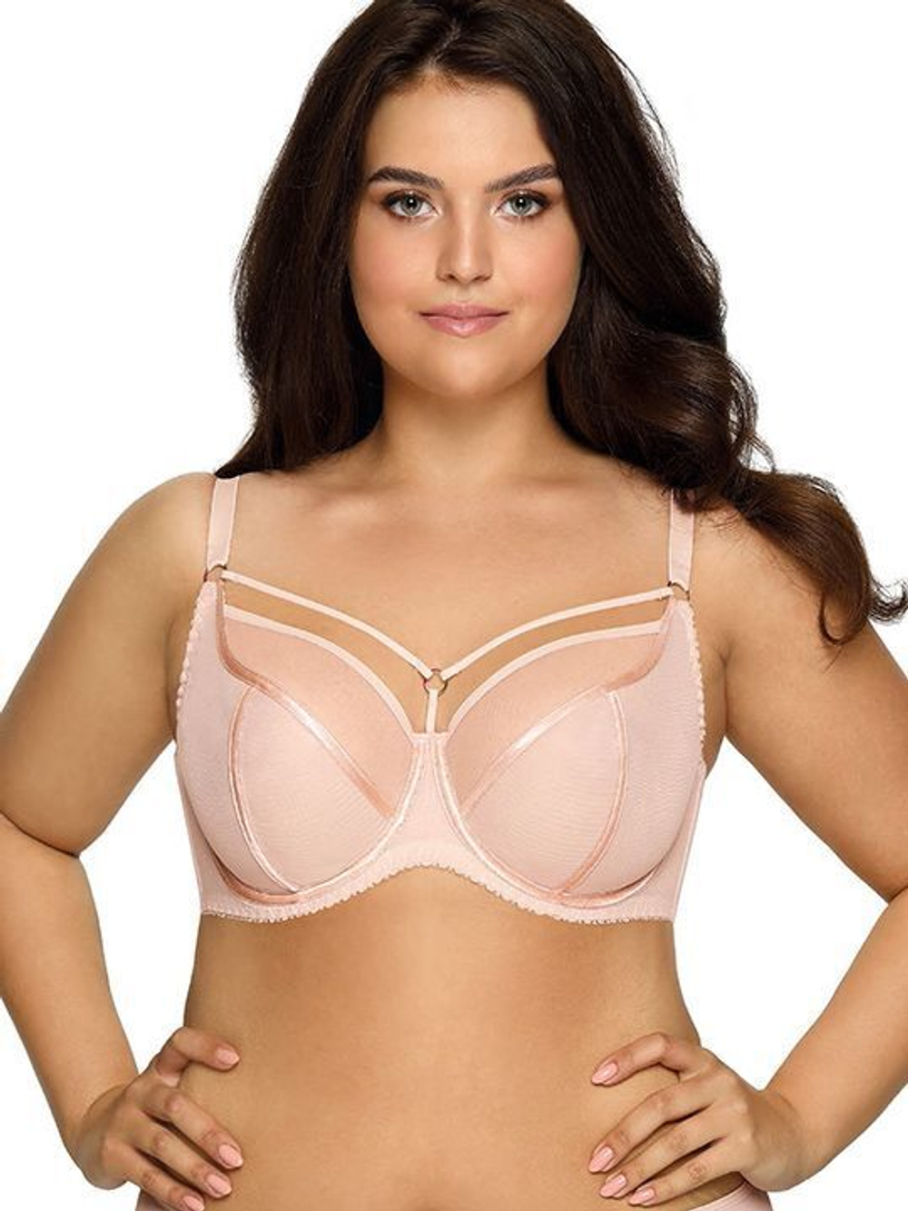 Изумрудный бюстгальтер на косточках plus size с декоративными бретелями (Размер: 100F) (Цвет: изумрудный)