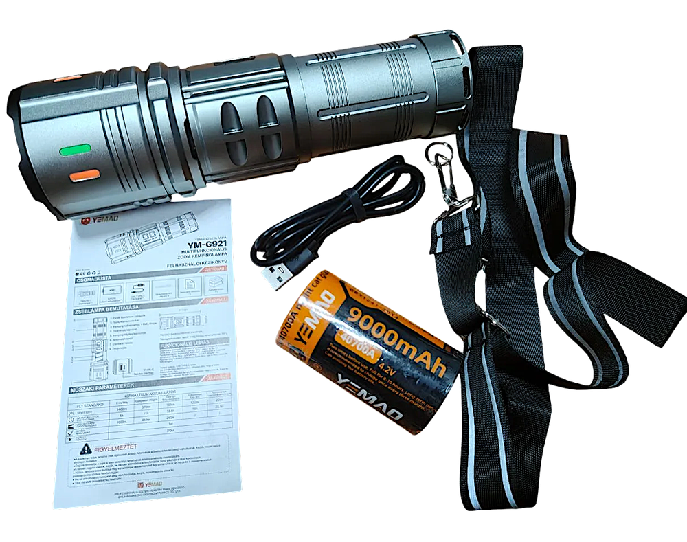 Фонарь Yemao YM-G921 1400лм (30Вт) 1000м ( PM60-TG, 8 режимов, 1х40700 ) -