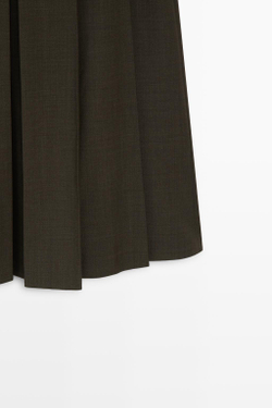 Massimo Dutti Юбка миди из смесовой шерсти со складками, коричневый