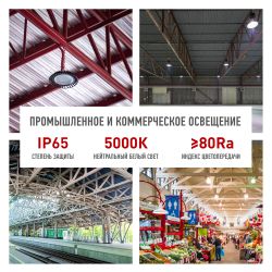 Светильник светодиодный ЭРА SPP-407-090-50K-100 100Вт 5000K IP65 КСС Г 90° гарантия 5 лет | Светильники для высоких пролетов (хайбеи)