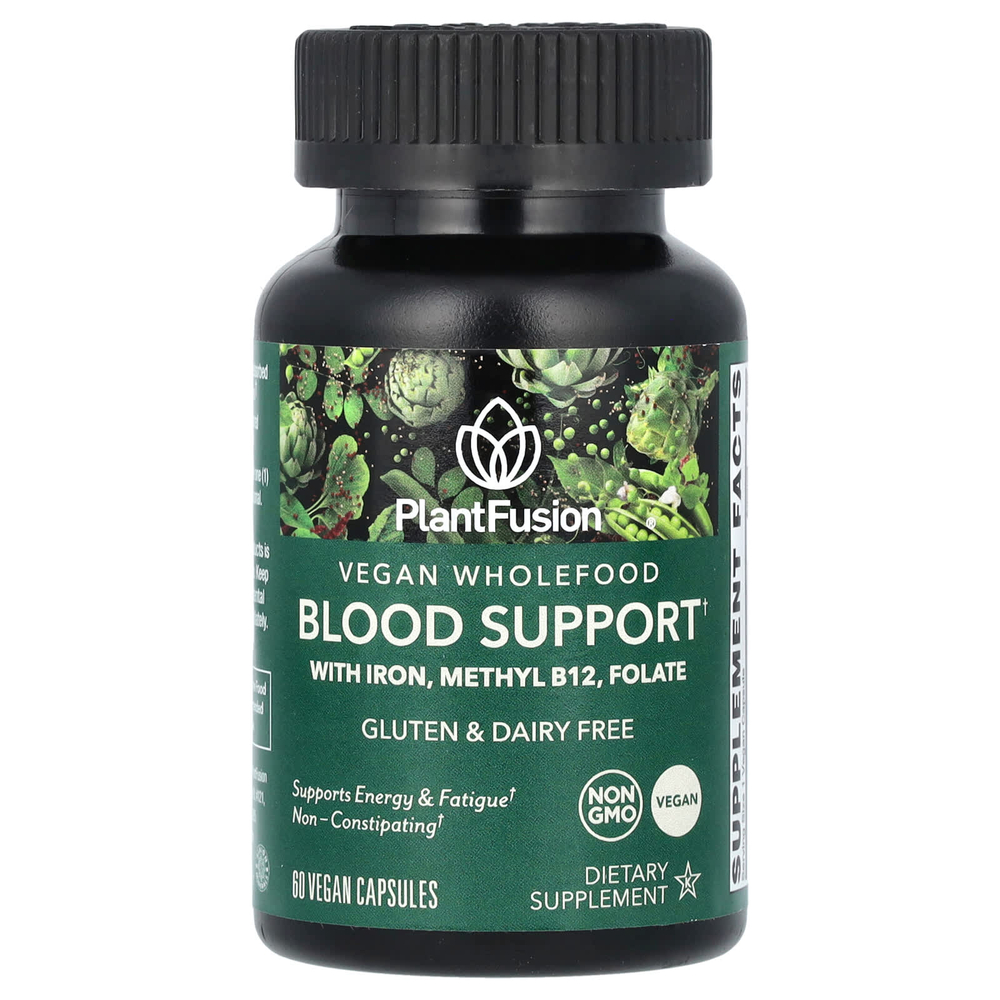 PlantFusion, Vegan Wholefood, поддержка крови, 60 веганских капсул