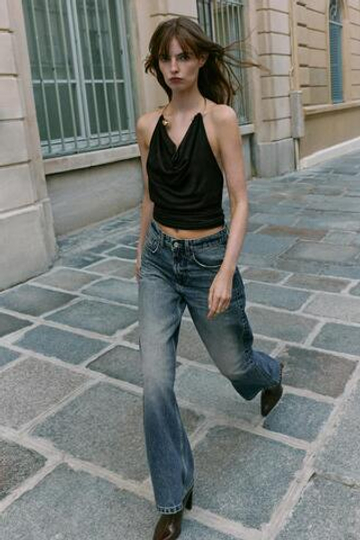 ZARA ТОП С МЕТАЛЛИЧЕСКИМ ЧОКЕРОМ, ЧЕРНЫЙ