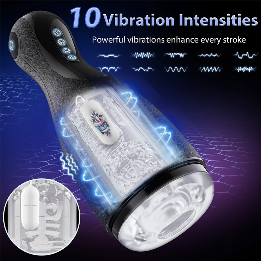 Черный вибромастурбатор с имитацией орального секса Amovibe Good Night Pro Squeezing, Sucking & Vibrating Masturbator