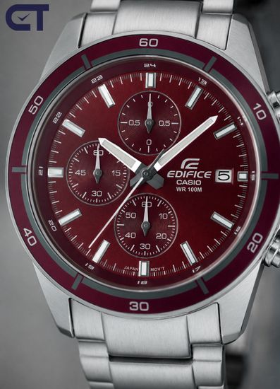 CASIO EFR-526D-5CVUDF EDIFICE мужские наручные часы — стальной хронограф с бордовый циферблатом