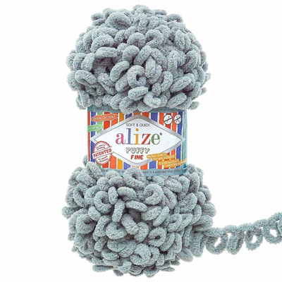 Пряжа Alize (Ализе) Puffy Fine / уп.5 мот. по 100 г, 14м, 343 угольно-серый A