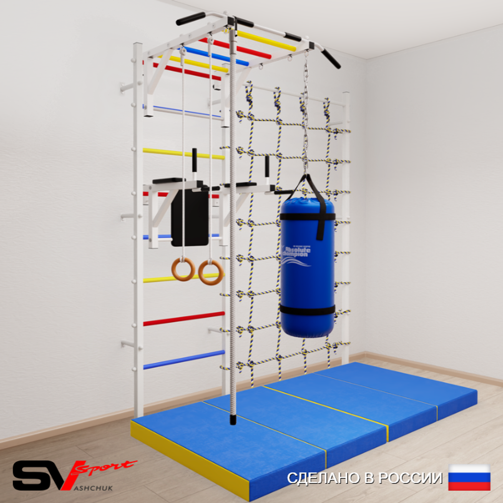 Шведская стенка Sv Sport 54470 (Турник рукоход/Брусья/Канат/Кольца/Цепь/Мешок 30кг/Мат 2м/Канатный лаз)