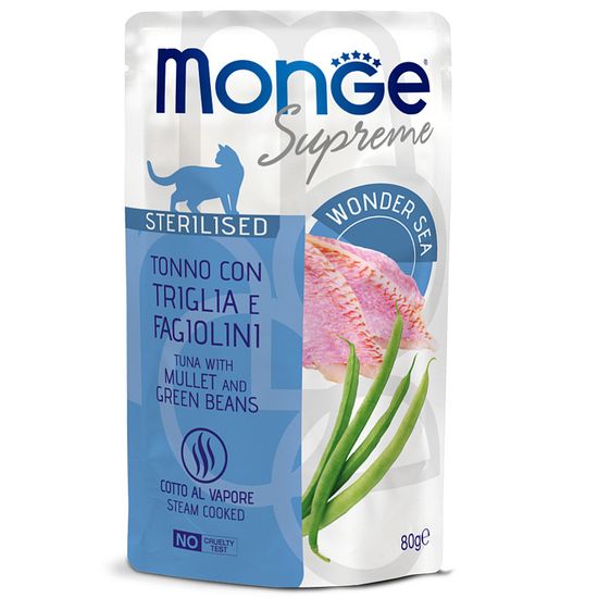 Monge Supreme sterilized cat пауч для стерилизованных кошек с Кефалью и зеленой фасолью 80 гр