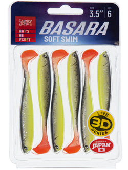 Виброхвост LUCKY JOHN Basara Soft Swim 3D, 3.5in (89 мм), цвет PG50, 6 шт., арт. 140403-PG50