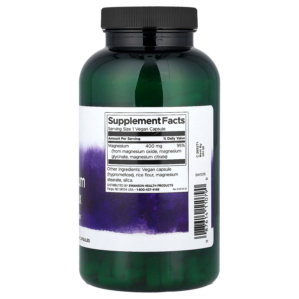 Swanson Vitamins, комплекс с тремя формами магния, 400 мг, 300 веганских капсул