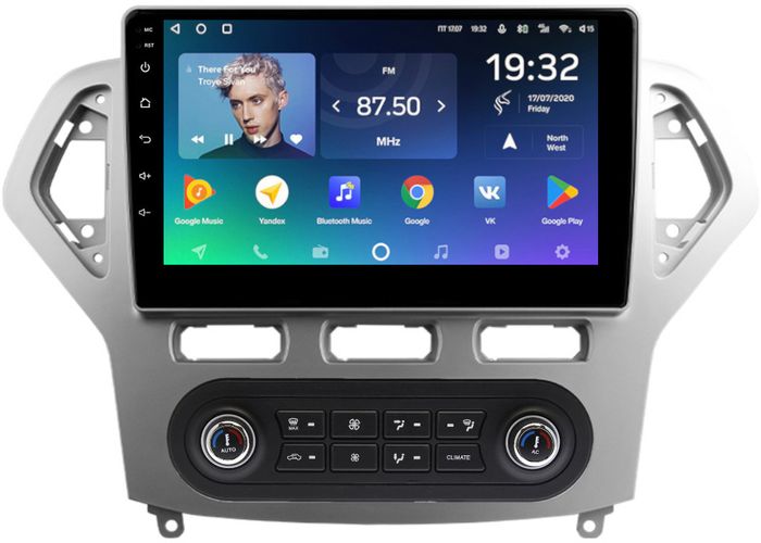 Магнитола для Ford Mondeo 4 2007-2010 (рамка серебро с климатом) - Teyes CC2 PLUS монитор 10.1" QLED, Android 10, Быстрая, SIM-слот