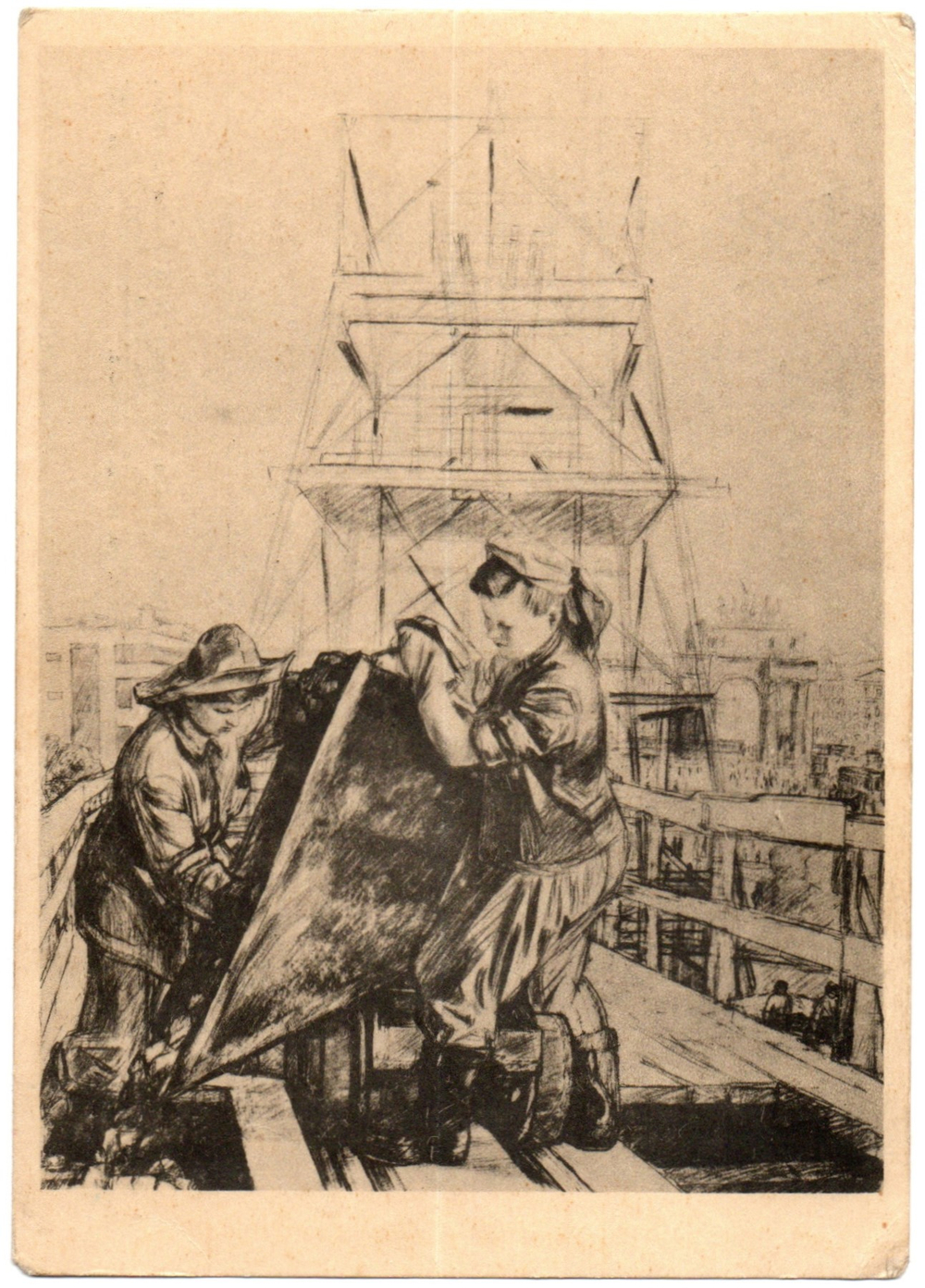 Почтовая карточка советская Ленинград. Метро (Нарвские ворота) 1946 г. художник А.Ф. Пахомов, чистая, винтаж СССР 1949 год