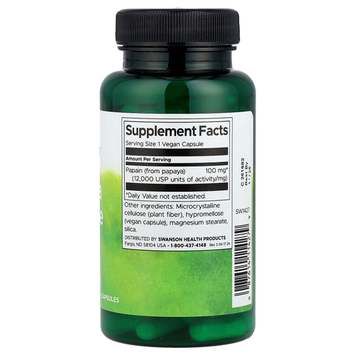 Swanson Vitamins, Фермент папайи папаин, 100 мг, 90 веганских капсул