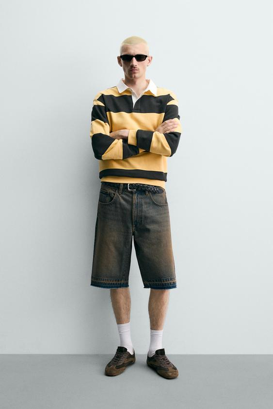 ZARA ДЖИНСОВЫЕ ШОРТЫ RELAXED FIT, ЗЕЛЕНОВАТО-СИНИЙ
