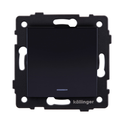 Выключатель 1-клавишный проходной 10А/250В с LED подсветкой, изогнутый, черный Kollinger REA-R-004BK для Aspekt, Eleganz, Reflex