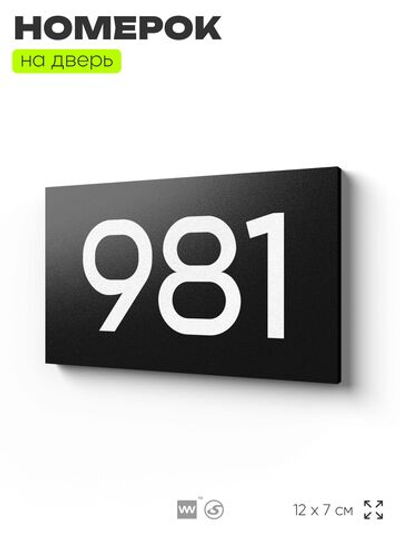 Номер на дверь 981, табличка на дверь для офиса, квартиры, кабинета, аудитории, склада, черная 120х70 мм, Айдентика Технолоджи
