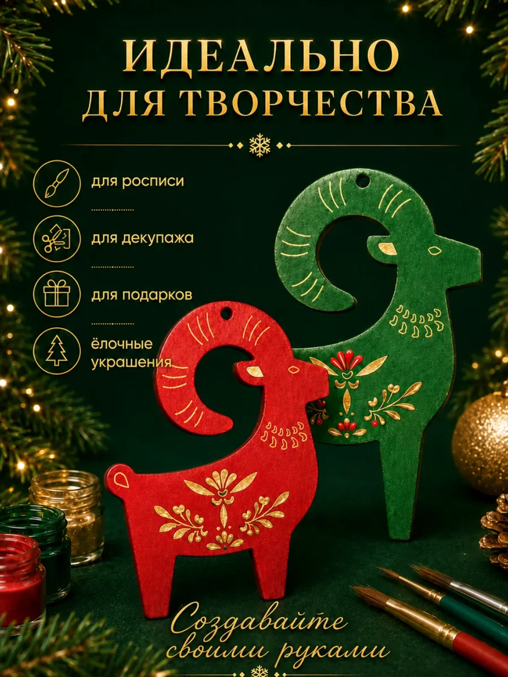 Новогодние игрушки на ёлку Коза 2027, заготовки 10 шт