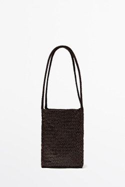 Massimo Dutti Плетеная сумка-ведро из кожи наппа, коричневый