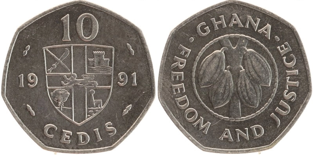 Гана 10 седи, 1991 Какао UNC