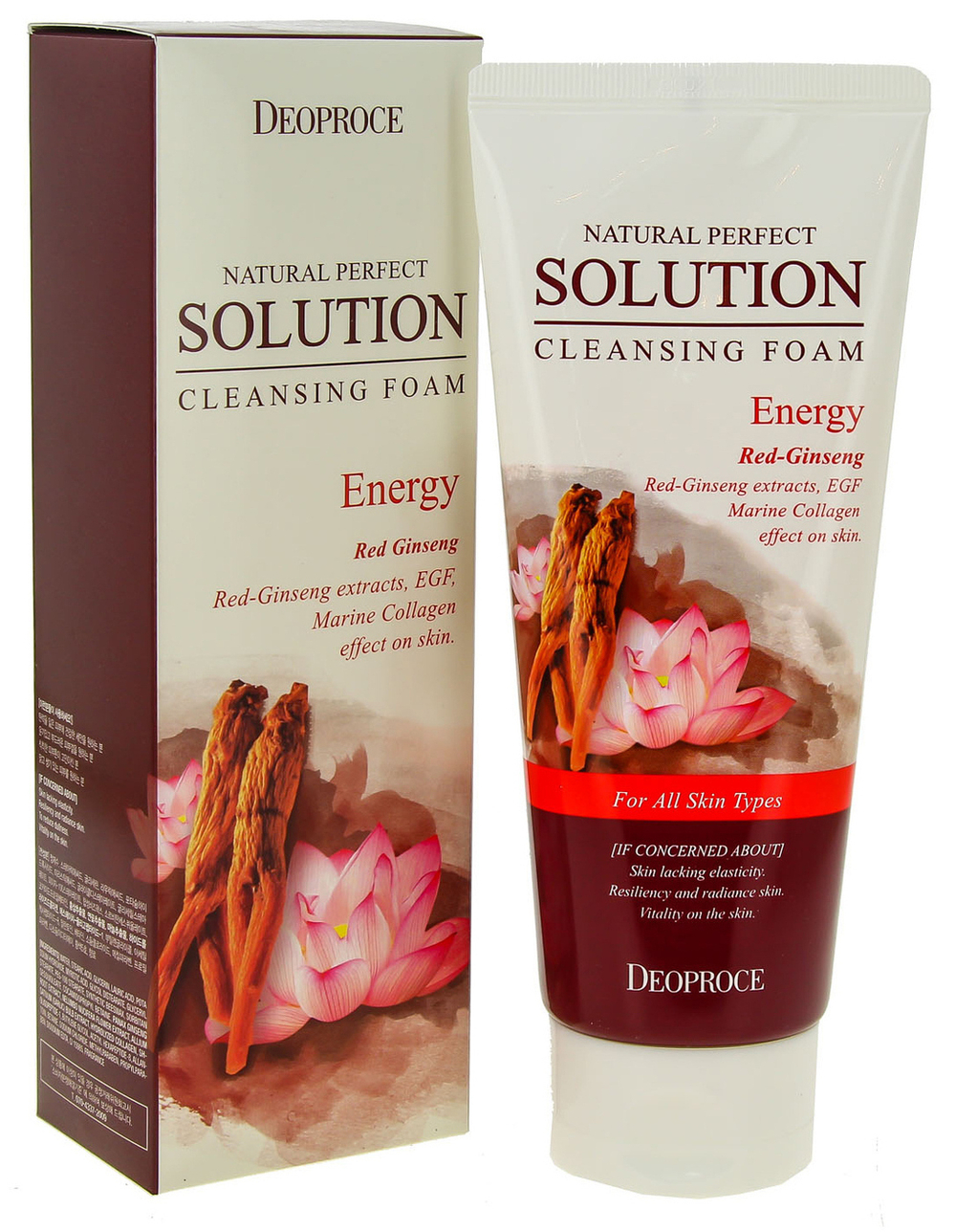 Пенка для умывания красный женьшень Deoproce Natural Perfect Solution Cleansing Foam Energy 170 гр.