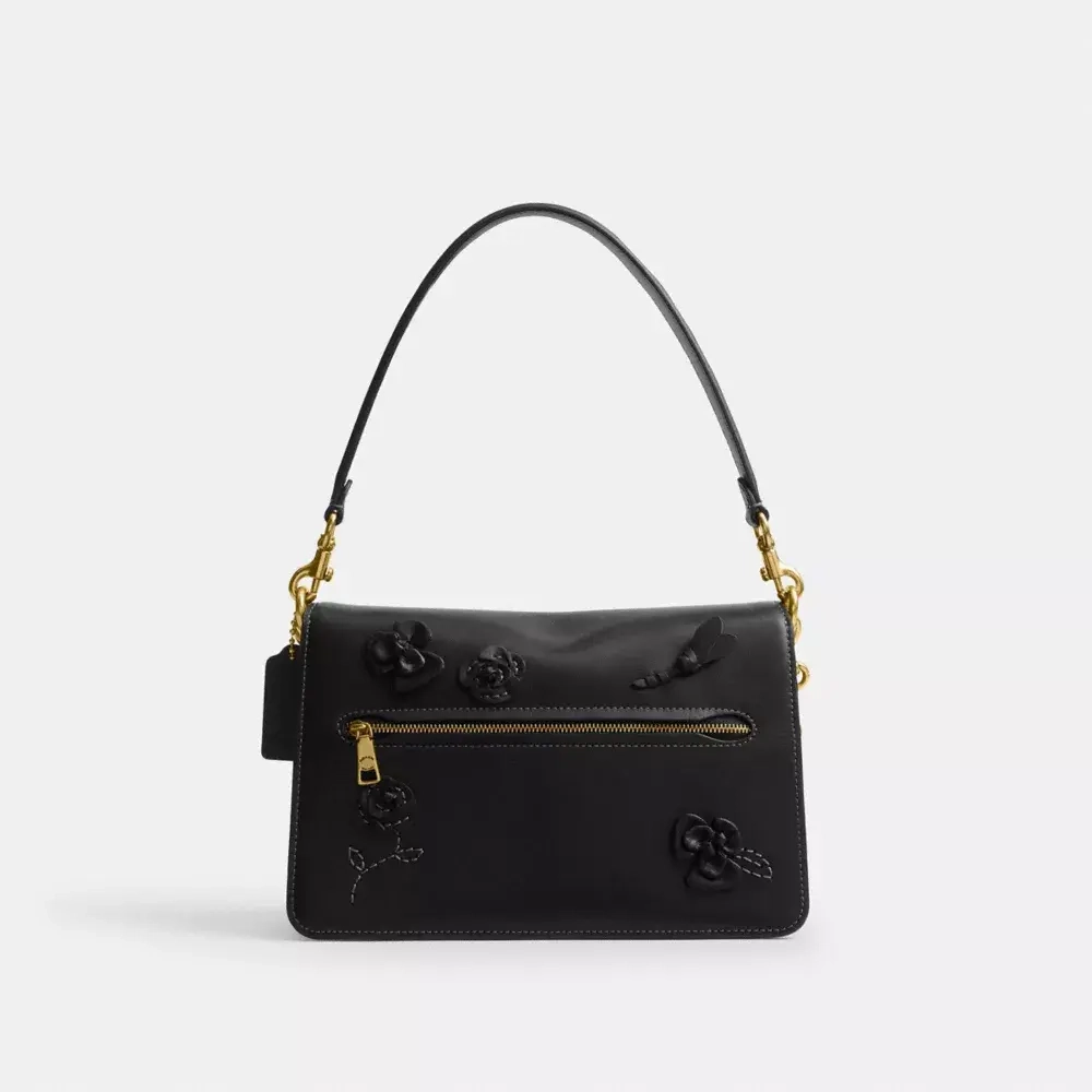 COACH СУМКА ЧЕРЕЗ ПЛЕЧО TABBY CHAIN С ЦВЕТОЧНЫМ ДЕКОРОМ, ЧЕРНЫЙ