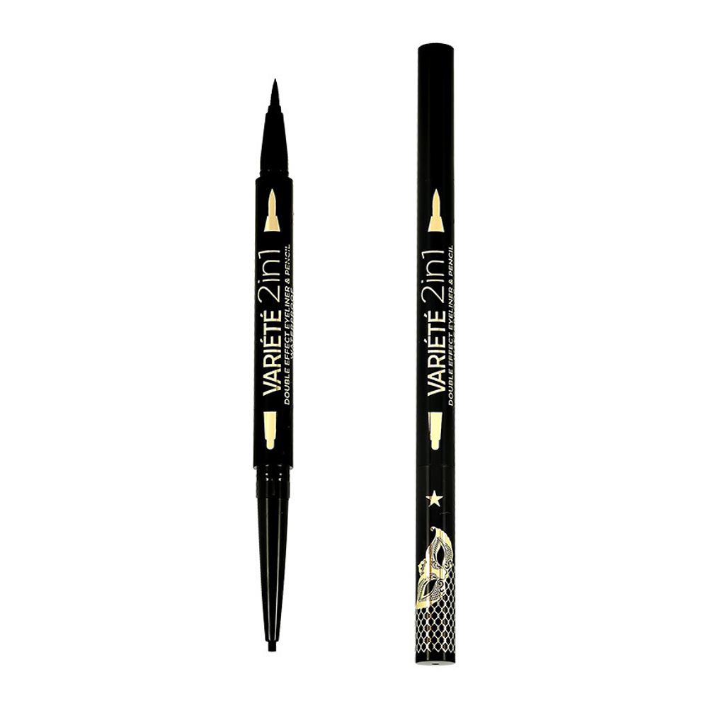 "Eveline" VARIETE 2в1 Двусторонний водостойкий карандаш-подводка для глаз 2в1 Ultra Black (*3*36)