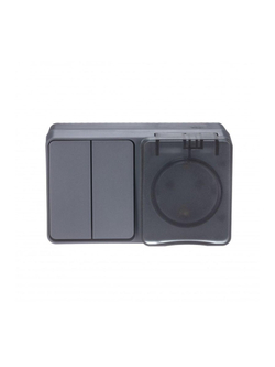 Блок ОП AtlasDesign PROFI IP54 (розетка 1-м 16А заземл. защ. шторки + 2-кл. выключатель 10А) антрацит SE ATN544074