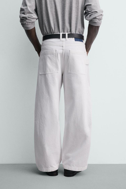 ZARA БРЮКИ BARREL FIT, БЕЛЫЙ