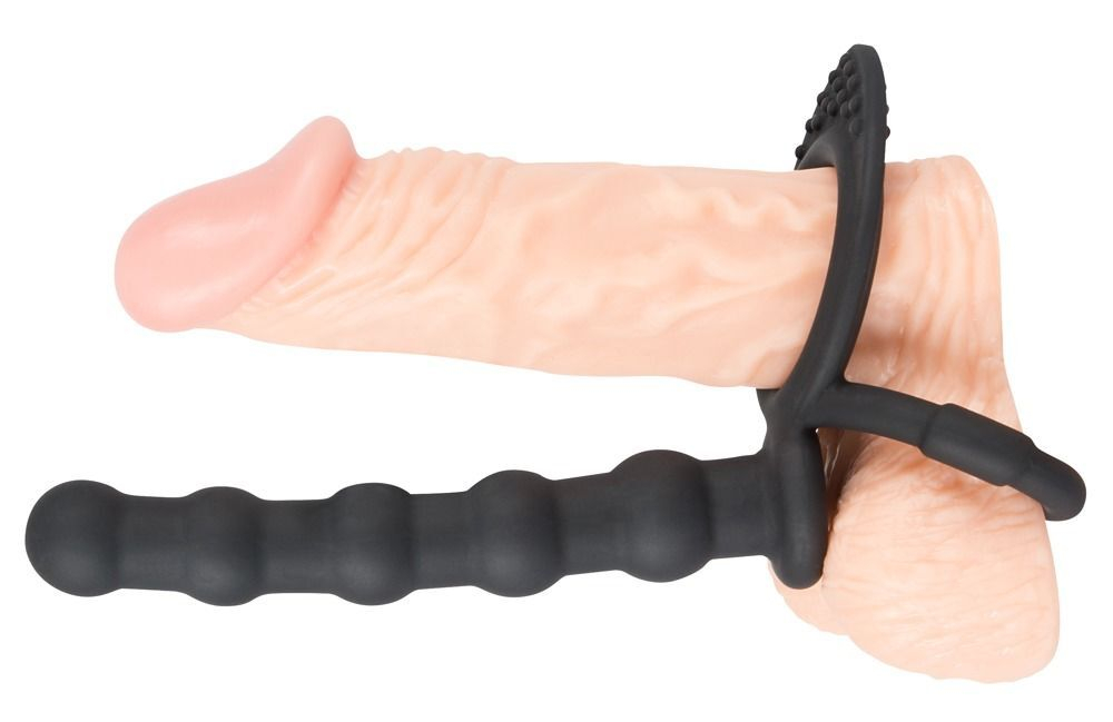 Насадка на пенис для двойного проникновения Cock & ball ring (Цвет: черный)