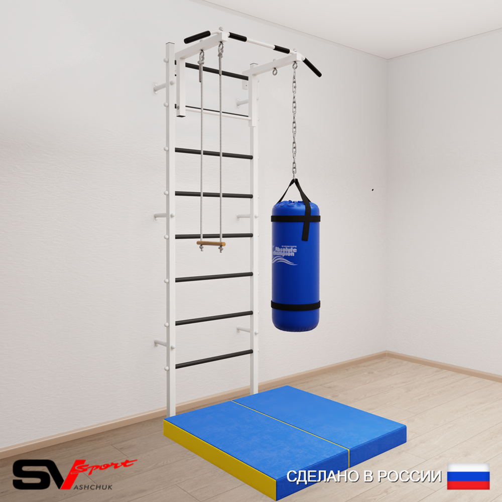 Шведская стенка Sv Sport усиленная 6125 (Турник стандарт/Трапеция/Цепь/Мешок 15кг/Мат 1м)