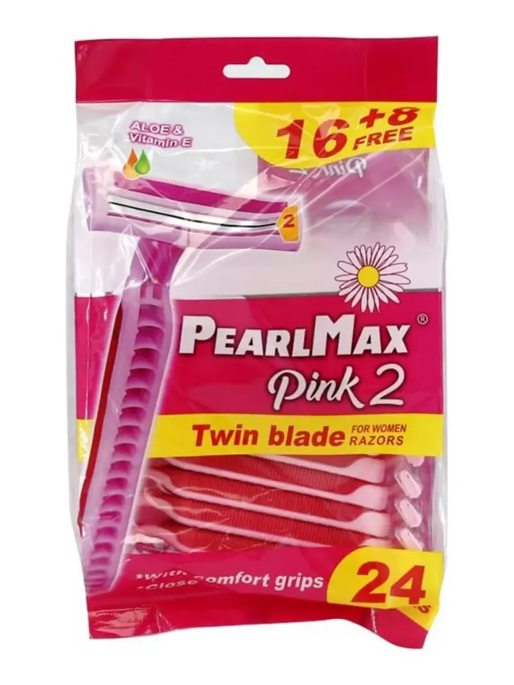 Станок для бритья PEARLMAX RUBBER 2 лезвия 5 станков в пакете розовые