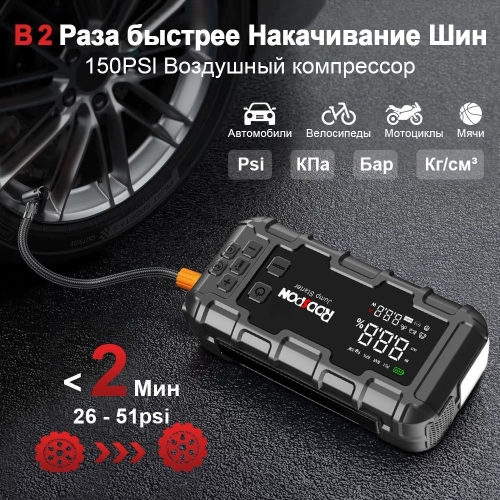 Устройство пусковое портативное бустер с компрессором в чехле RDDSPON 24000mAh 1400A CJS77