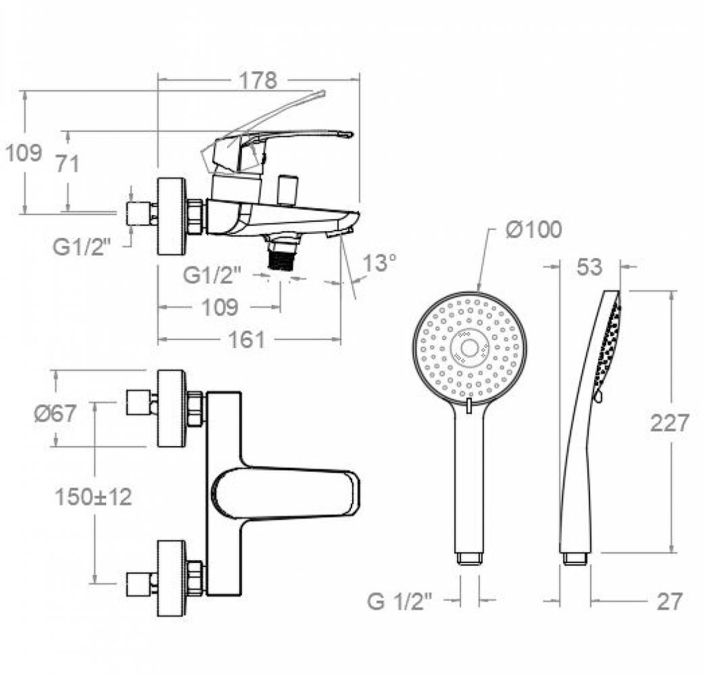 Смеситель для ванны с душевым комплектом NEW FLY 570502T3