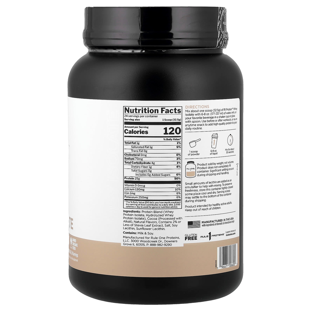 Rule One Proteins, R1 Protein™, сывороточный изолят, со вкусом темного шоколада, 780 г (1,72 фунта)