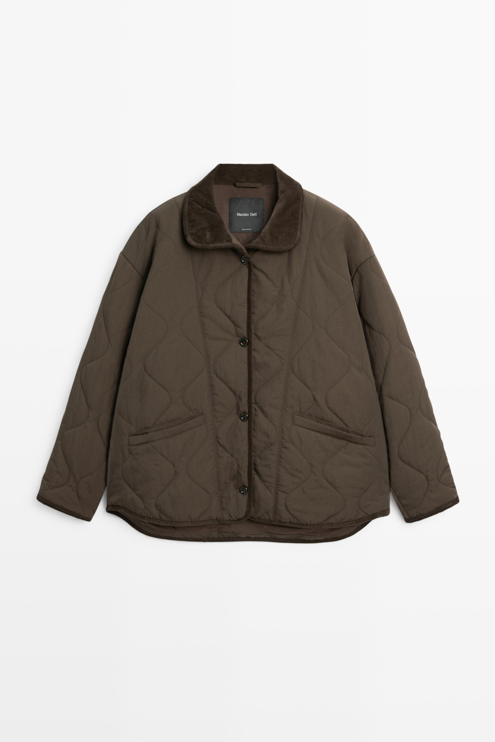 Massimo Dutti Стеганая куртка с волнистой строчкой, коричневый
